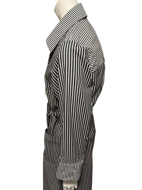 Jennifer Torosian Black & White Striped Belted Duster Jacket – Size S