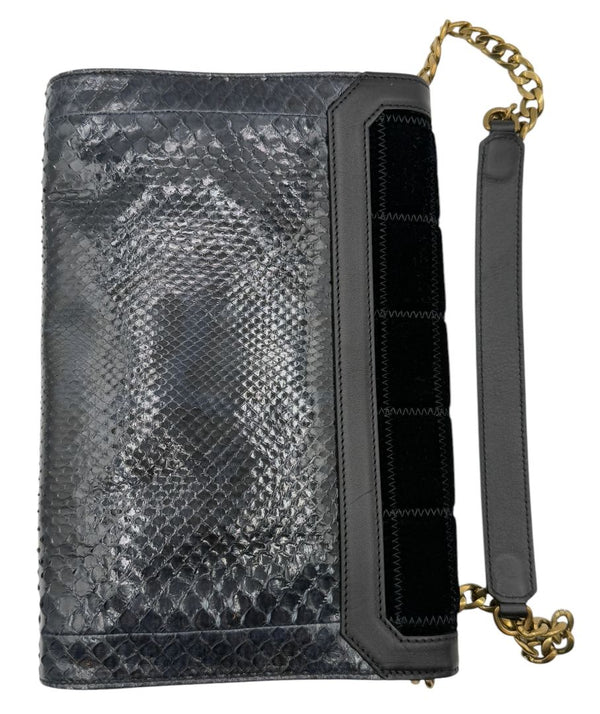 Jimmy Choo Navy Velvet & Snakeskin Chain Shoulder Bag