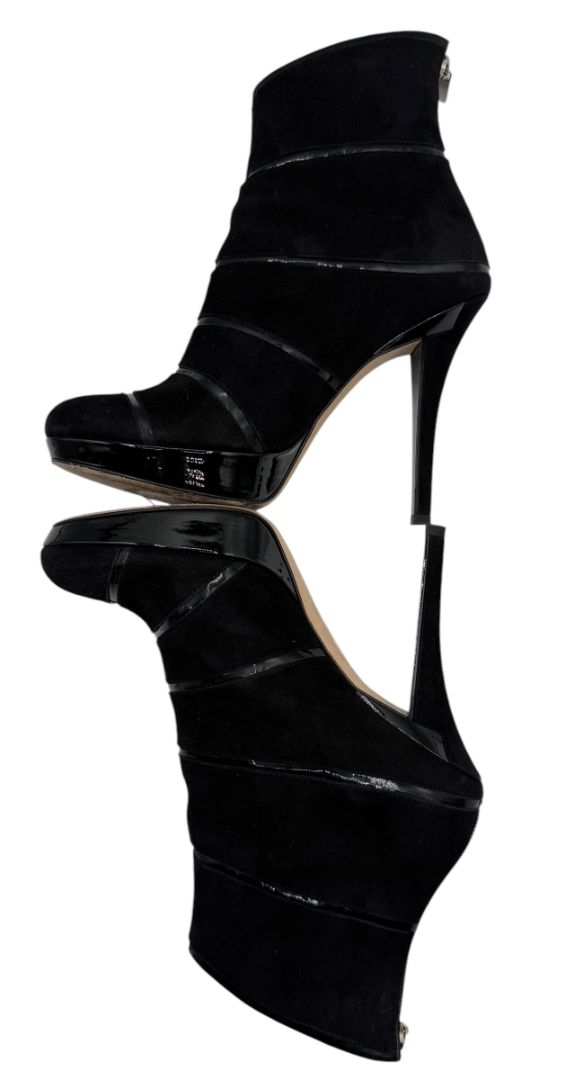 Christian Dior Black Suede & Patent Leather Platform Booties – Size 37