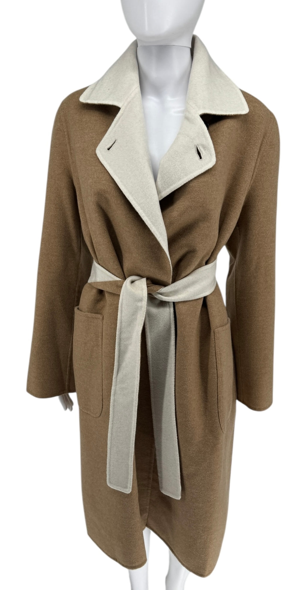 Kiton Brown & Ivory Reversible Cashemere Coat - NWT - Size 10