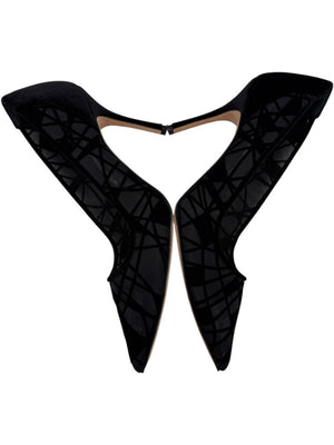 Manolo Blahnik Black Velvet & Mesh Geometric Pumps – Size 39.5