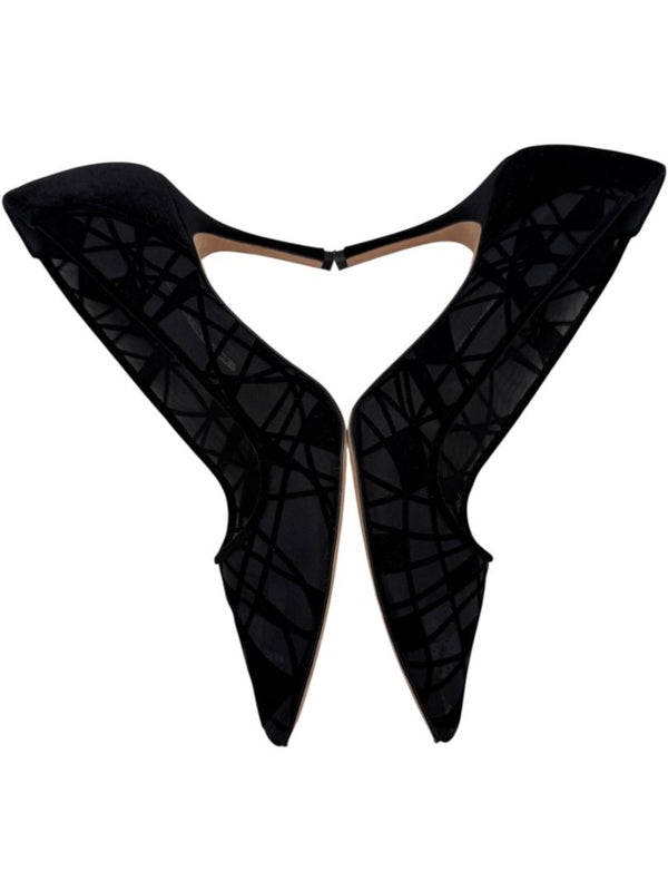 Manolo Blahnik Black Velvet & Mesh Geometric Pumps – Size 39.5