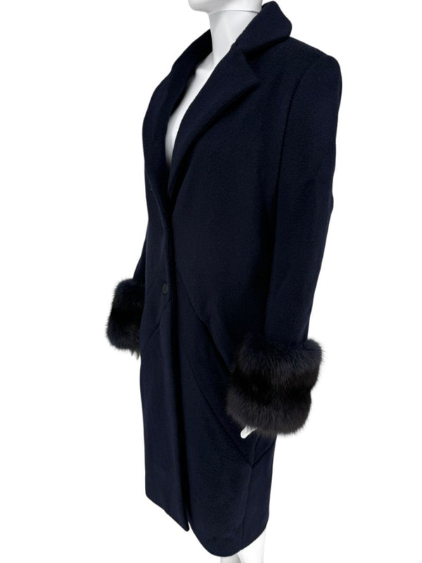 Pamella Roland Navy Coat Fox Fur Cuffs – Size L