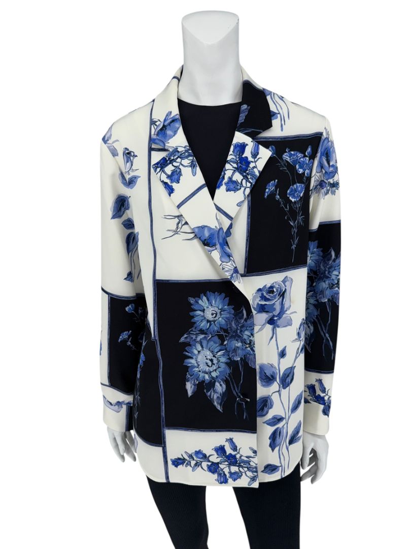 Lela Rose Blue & Ivory Floral Patchwork Blazer - Size 6