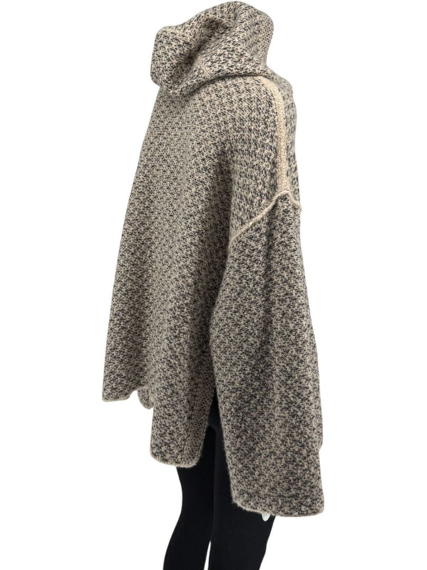 Loro Piana Taupe & Black Textured Cashmere Hooded Sweater - Size S