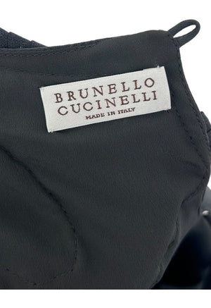 Brunello Cucinelli Black Silk Maxi Dress with Ruffled Shoulder Detail – Size XL