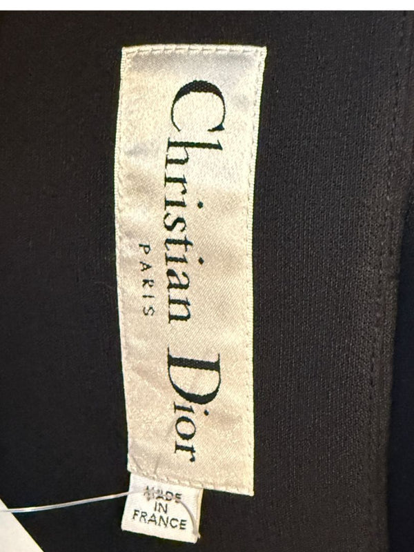 Christian Dior Paris Black Off-Shoulder Wool-Silk Asymmetric Button Top – Size FR 42 / US 10
