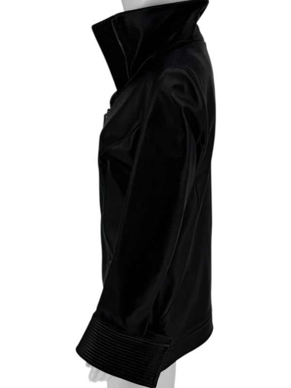 Pamella Roland Black Lambskin Moto-Inspired Leather Jacket – Large