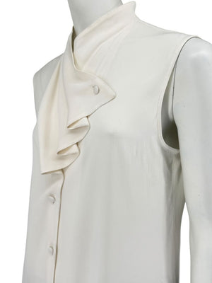 Giorgio Armani Ivory Silk Ruffle Front Sleeveless Blouse – Size 10