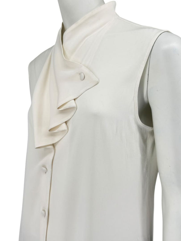 Giorgio Armani Ivory Silk Ruffle Front Sleeveless Blouse – Size 10