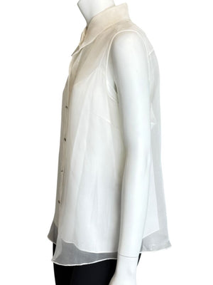 Pamella Roland Sleeveless Organza Blouse with Jewel Buttons - Large