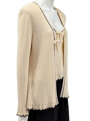 St. John Collection Cream Knit Twin Set with Black Trim – Size 6
