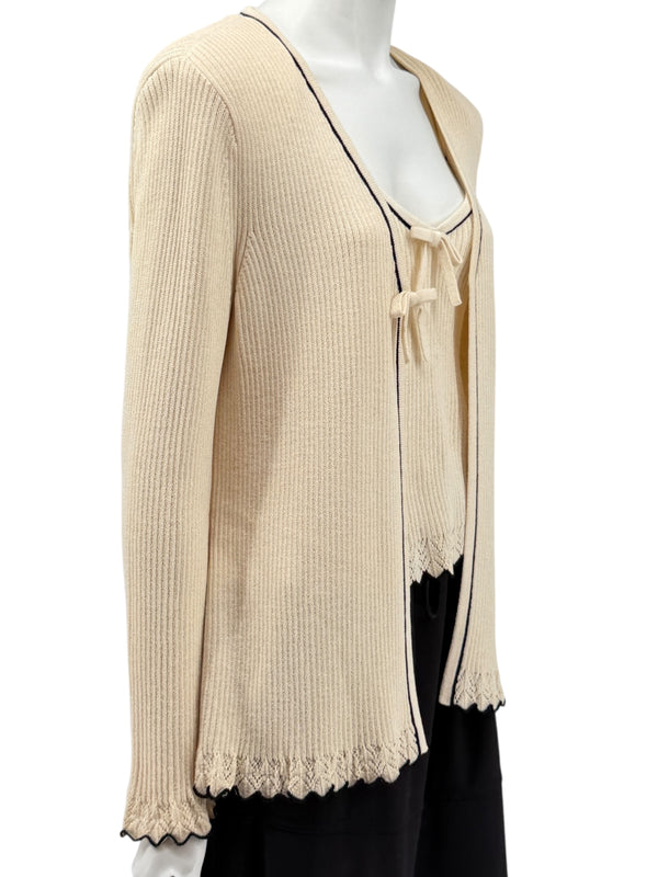 St. John Collection Cream Knit Twin Set with Black Trim – Size 6