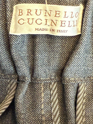 Brunello Cucinelli Monili Trim Charcoal Wool Pleated Tapered Pants - Size IT 42 / US 6