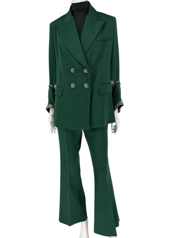 Pamella Roland Green Pantsuit with Embellished Blazer – Large