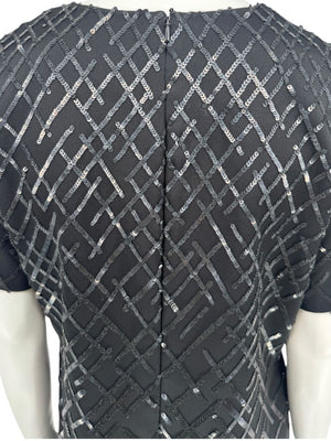 Pamella Roland Black Sequin Grid Shift Dress – Large