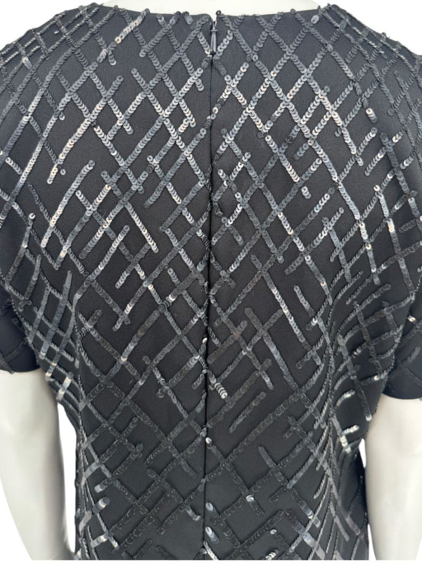 Pamella Roland Black Sequin Grid Shift Dress – Large