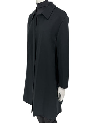 Pamella Roland Black Long Coat Minimalist Hidden Placket Shirt Collar - Large
