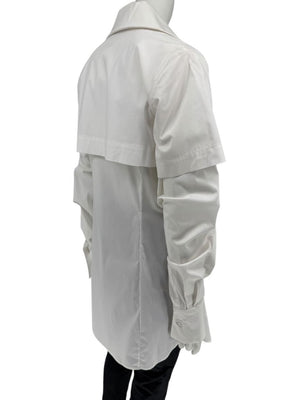 Pamella Roland White Button-Front Shirt with Cape Detail – Large