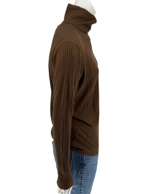 Burberry London Brown Ribbed Silk-Wool-Cashmere Turtleneck Sweater – Size L