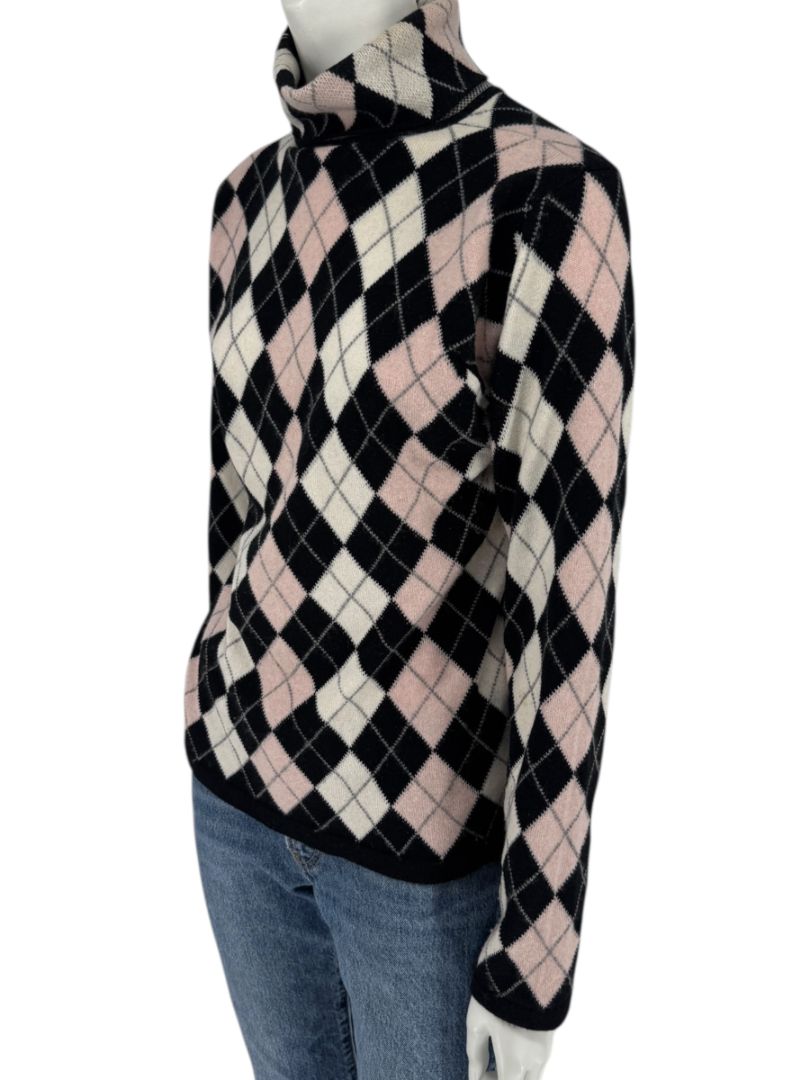 Pringle of Scotland 100% Cashmere Argyle Turtleneck Sweater – Size XL