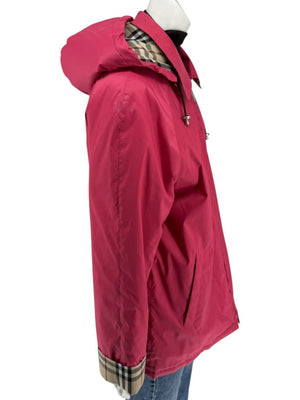 Burberry London Fuchsia Hooded Check-Lined Jacket – Size L