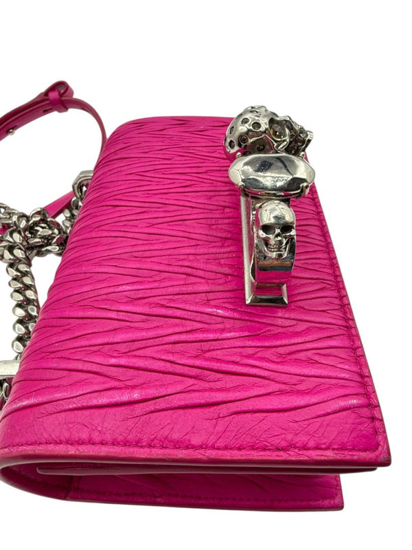 Alexander McQueen Women’s Fuchsia Pink Leather Knuckle Clutch Shoulder Bag