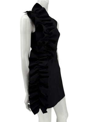 MSGM Women’s Black Sleeveless Ruffle-Trim Mini Dress – Size 38