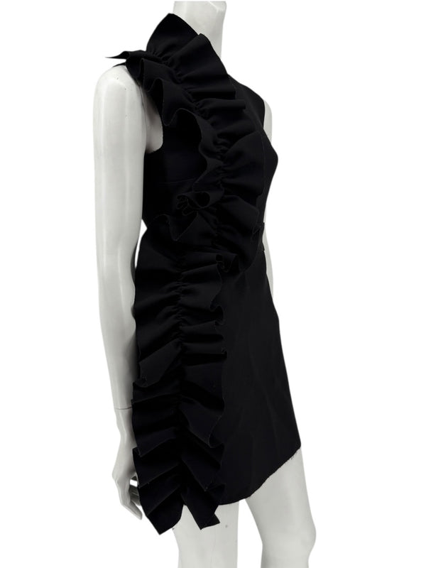 MSGM Women’s Black Sleeveless Ruffle-Trim Mini Dress – Size 38
