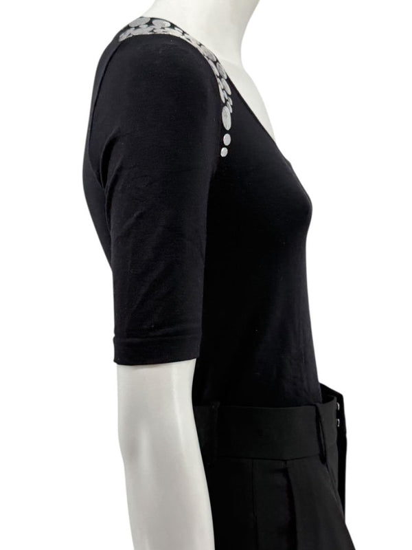 Wolford Black Embellished Shoulder "Heavy Metal" Bodysuit – Size XS