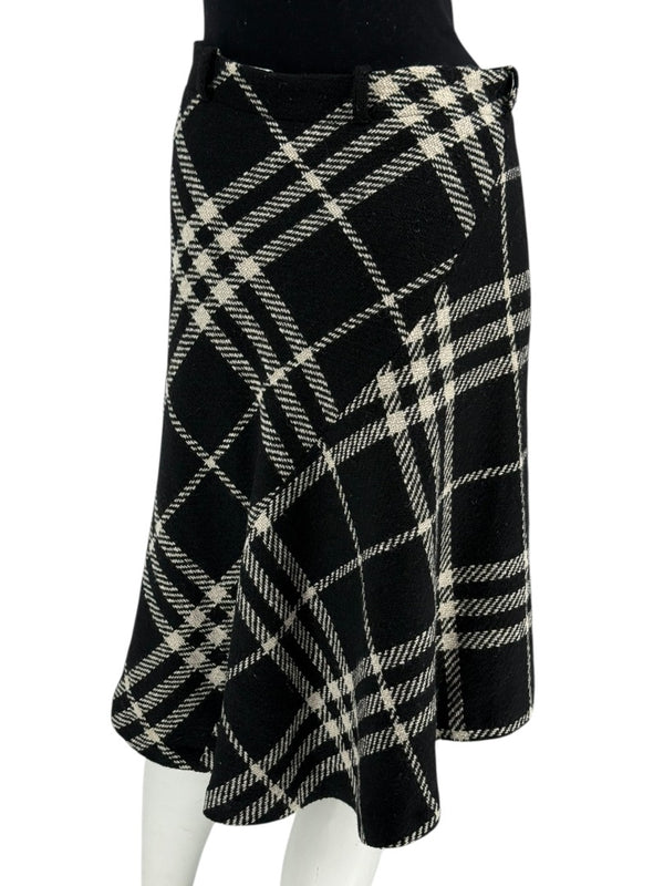 Burberry Women’s Black & White Plaid Wool Skirt – Size XS/S
