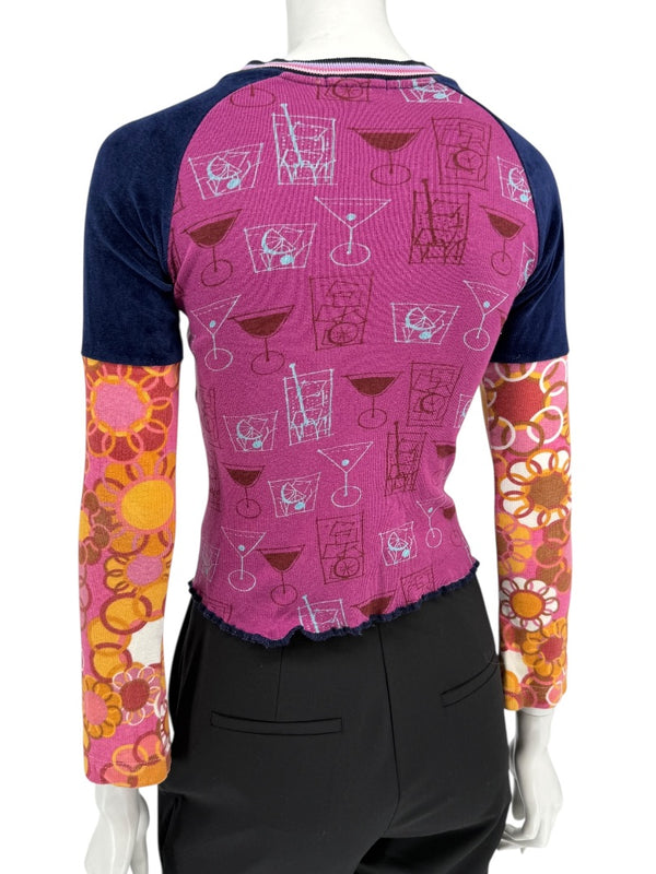 Custo Barcelona Graphic Patchwork Long-Sleeve Top – Size Small