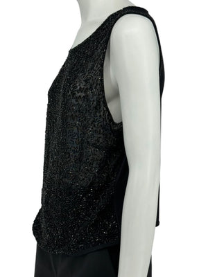 Escada Black Beaded Mesh Sleeveless Top – Size L