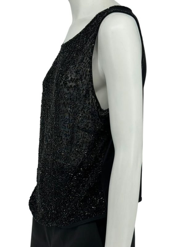 Escada Black Beaded Mesh Sleeveless Top – Size L