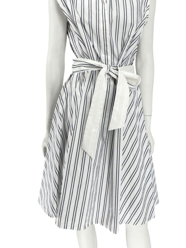 Lafayette 148 New York White & Navy Striped Sleeveless Shirtdress with Self-Tie Belt – Size XXL