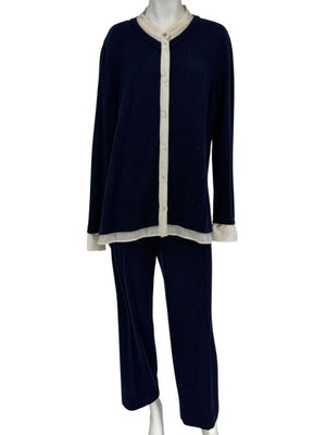 Escada Navy Cashmere Button-Front Lounge Sweater & Pant Set – Size: XL