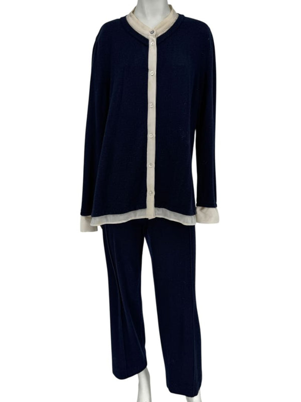 Escada Navy Cashmere Button-Front Lounge Sweater & Pant Set – Size: XL