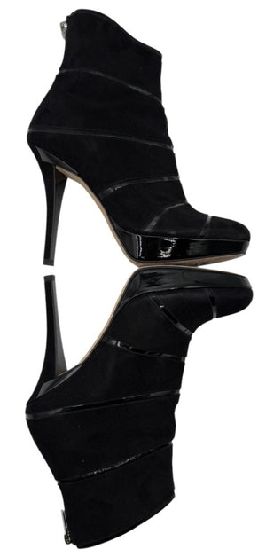 Christian Dior Black Suede & Patent Leather Platform Booties – Size 37