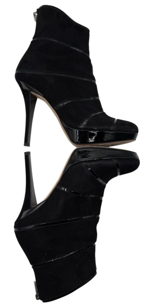 Christian Dior Black Suede & Patent Leather Platform Booties – Size 37