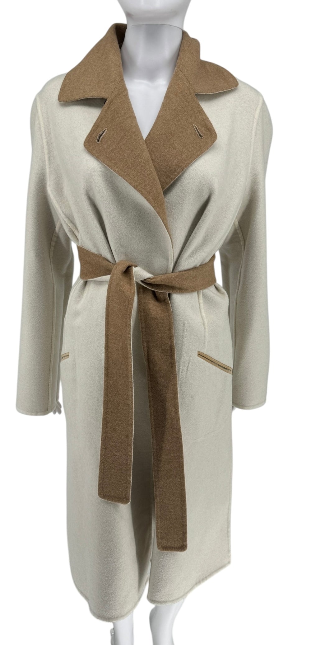 Kiton Brown & Ivory Reversible Cashemere Coat - NWT - Size 10