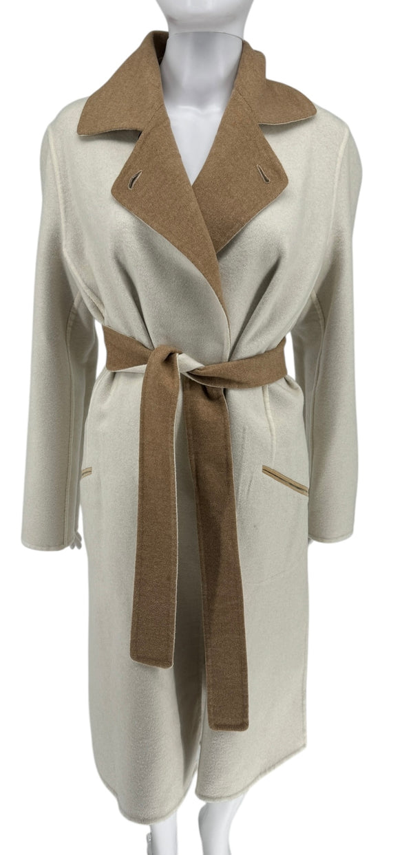 Kiton Brown & Ivory Reversible Cashemere Coat - NWT - Size 10