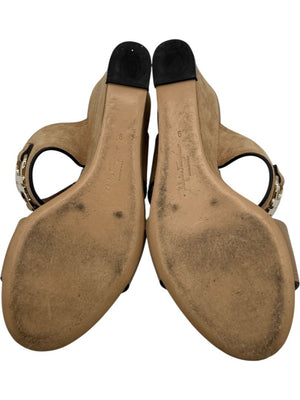 Salvatore Ferragamo Tan Leather & Suede Wedge Sandals – Size 9