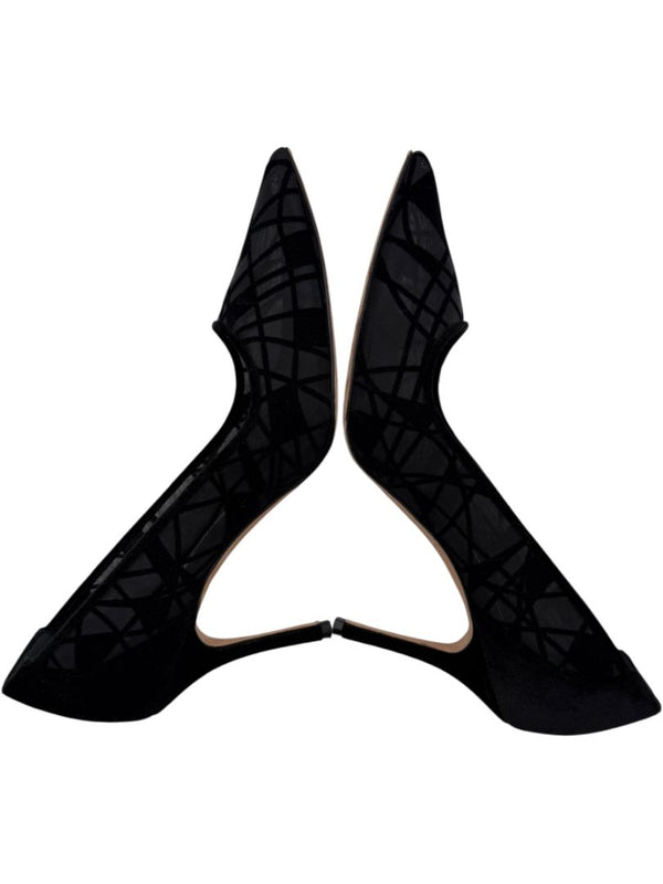 Manolo Blahnik Black Velvet & Mesh Geometric Pumps – Size 39.5