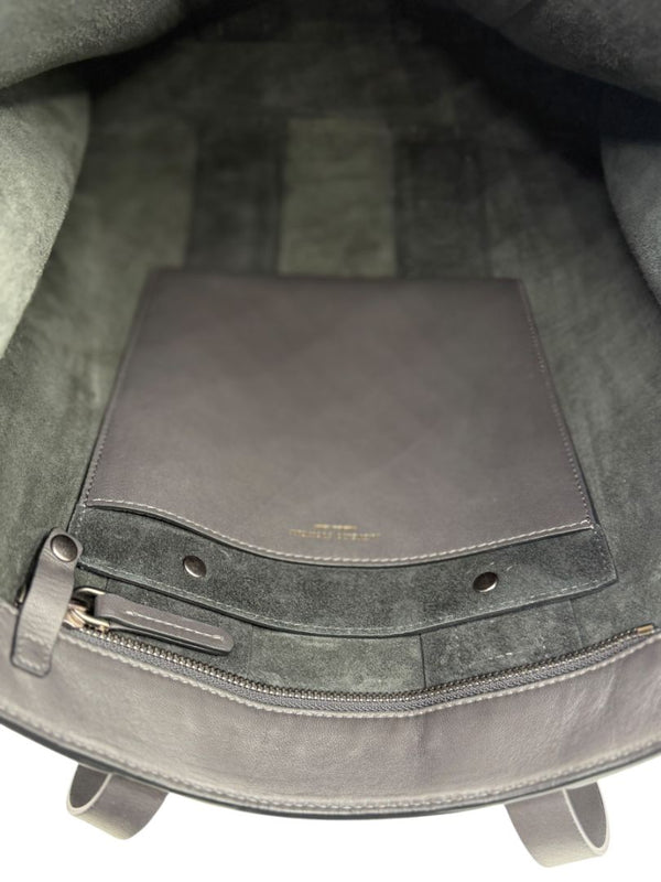 Brunello Cucinelli Graphite Gray Leather Tote with Monili Bead Trim
