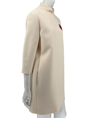 CHRISTIAN DIOR Ivory Wool-Silk Dress with Heart Appliqué - Size 10