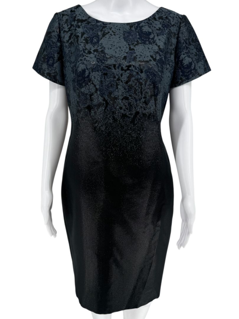 Pamella Roland Black/Blue Ombre 2 Piece Dress & Coat Set – Large