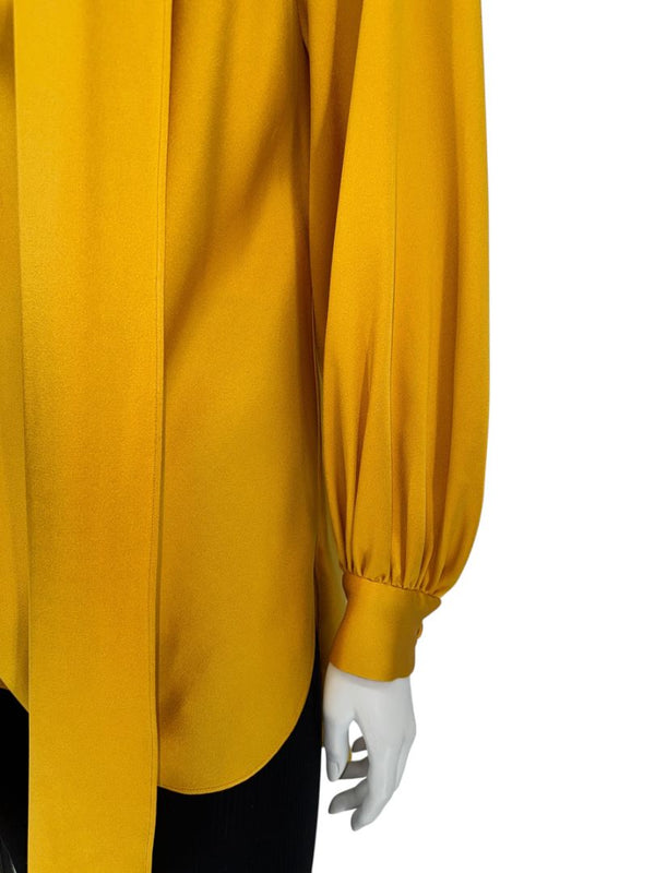 Oscar de la Renta Golden Silk Scarf-Neck Blouse – Size 4