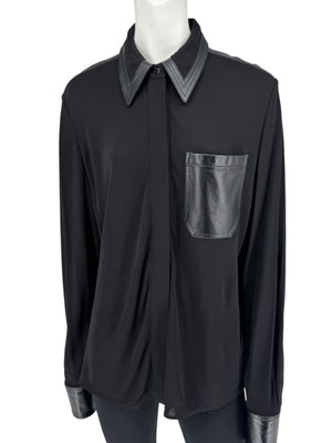 Victoria Beckham Black Blouse with Leather Trim – Size US 10 / UK 14