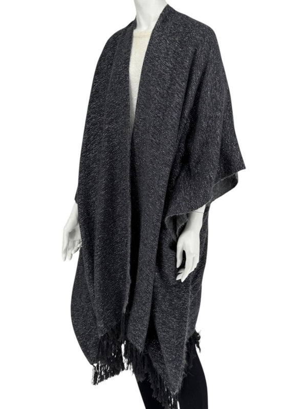Brunello Cucinelli Grey Cashmere Alpaca Lurex Fringe Poncho – OS