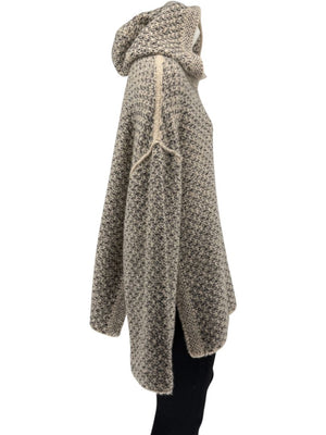 Loro Piana Taupe & Black Textured Cashmere Hooded Sweater - Size S